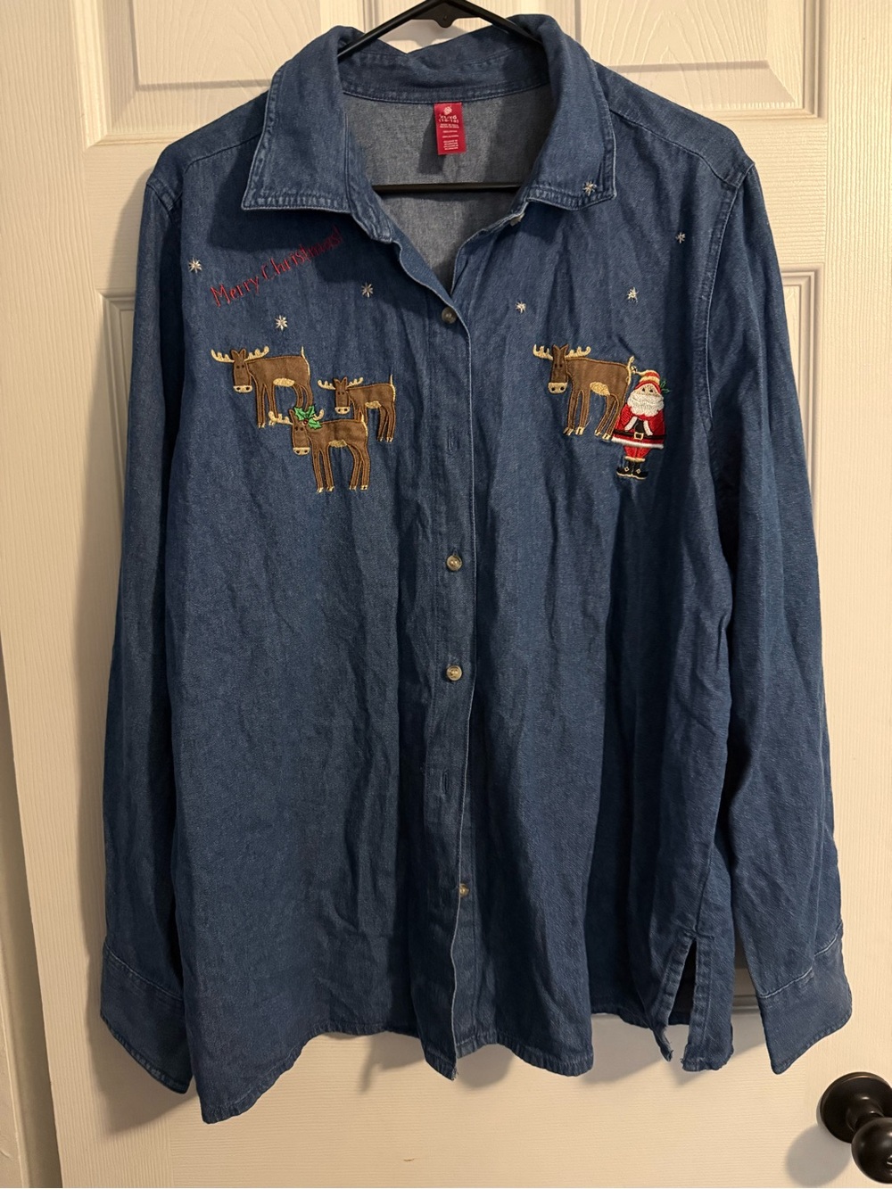 Denim Holiday Embroidered womens Shirt - Blue